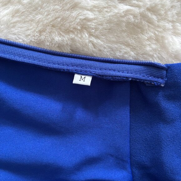 Royal Blue VNeck Collared Jumpsuit With Scallop Draped Front. Size M NEW - Picture 6 of 6